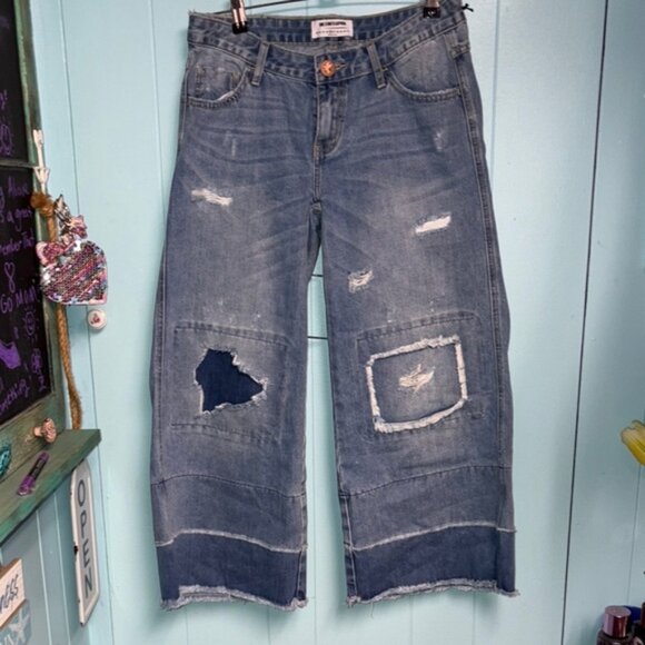 One Teaspoon Blue Distressed Wide Leg Culottes - Picture 1 of 6